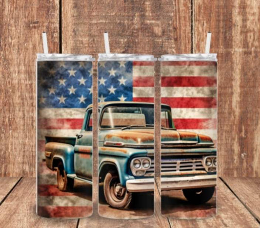 Classic truck with American Flag